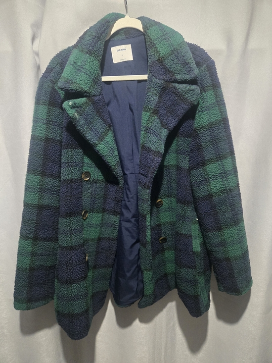 Old Navy Jackets & Blazers - Old Navy Green and Navy Plaid Teddy Jacket